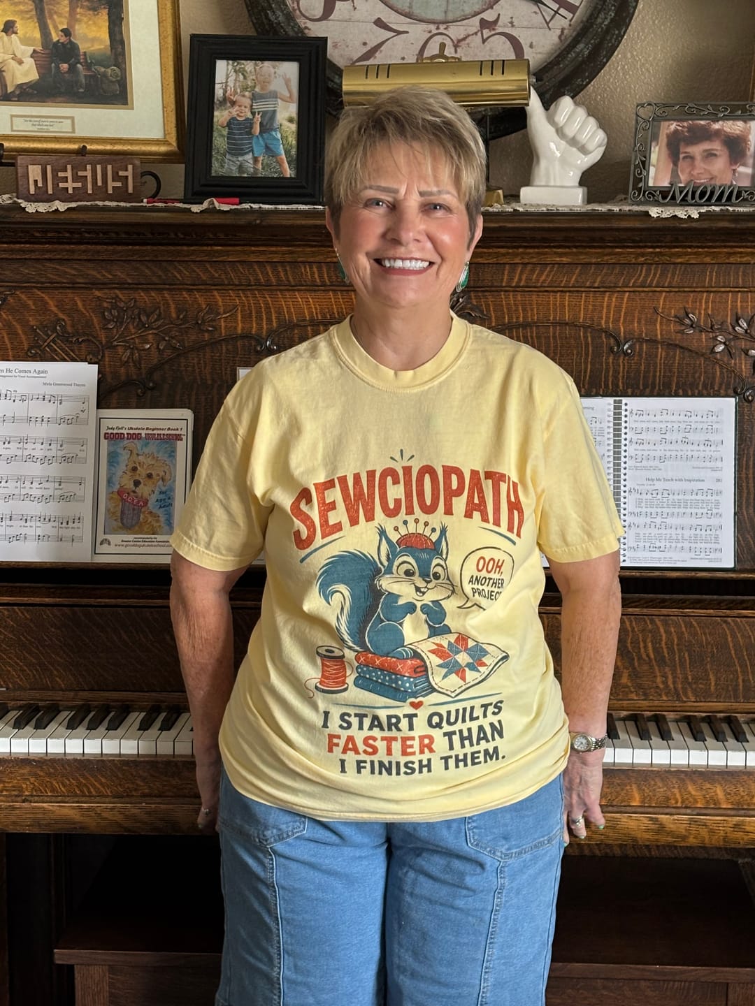 Customer photo review of Sewciopath Quilts Faster Than Finish T-Shirt