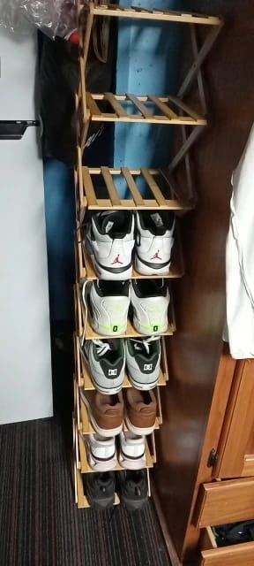 Customer photo review of Foldable Bamboo Shoe Rack with Two-to-Nine-Tier Options