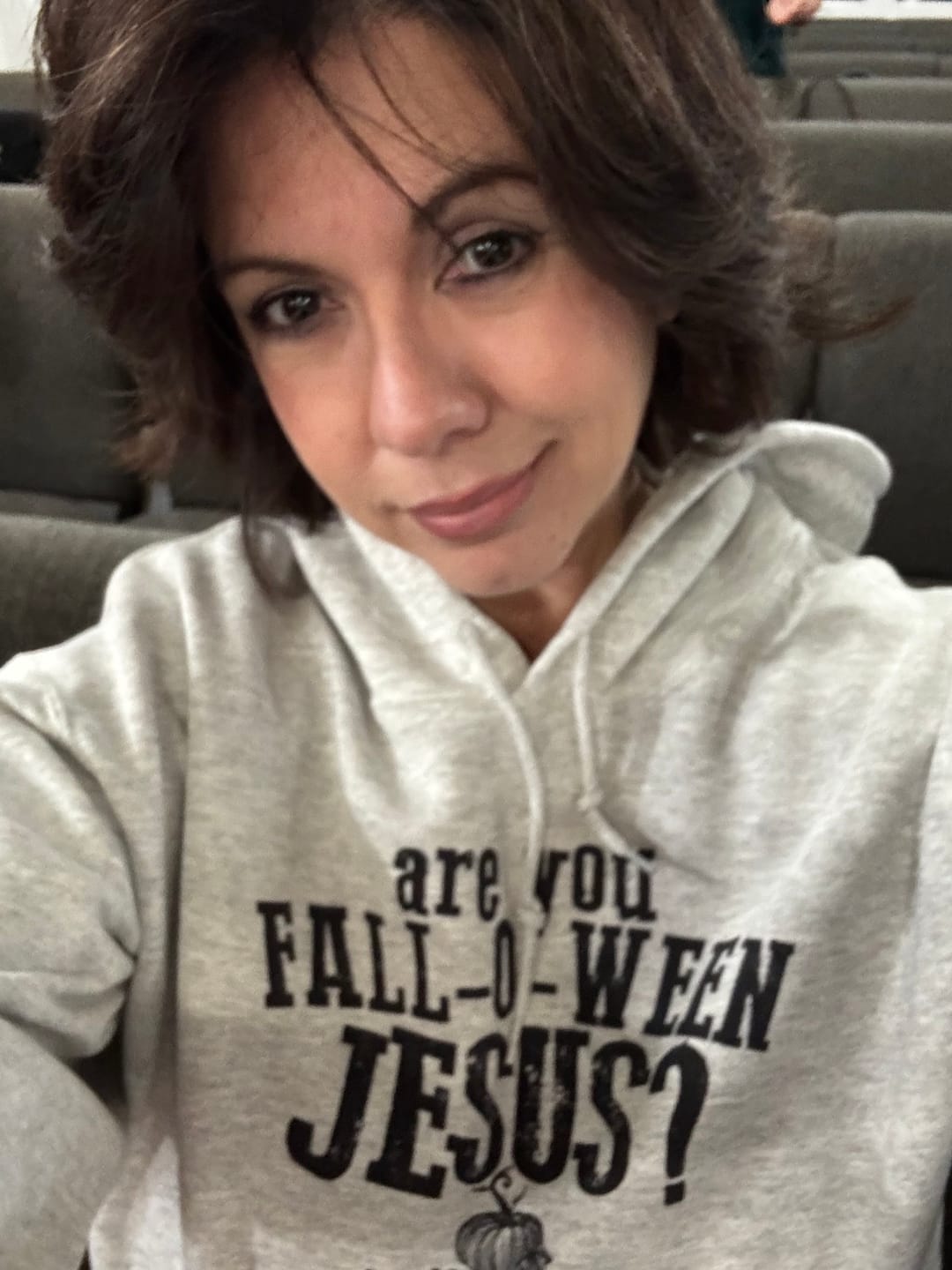 Customer photo review of Are You Fall-O-Ween Jesus Skeleton Ghost Spooky Witch Meme Halloween Costume Hoodie