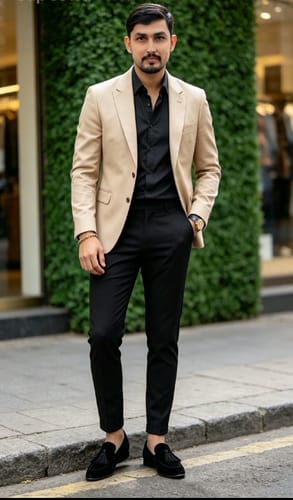Customer's well-dressed person outdoors, exemplifying the refined style associated with The Royal Oud Collection.