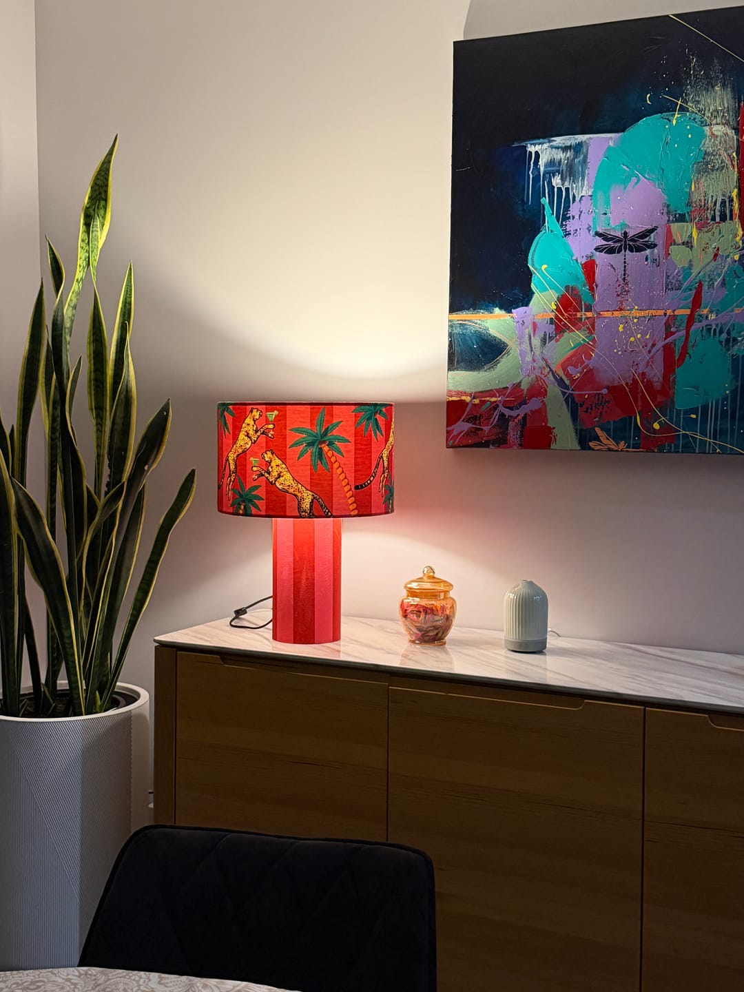 Customer photo review of Cocktail Cheetah Red & Pink Striped Table Lamp