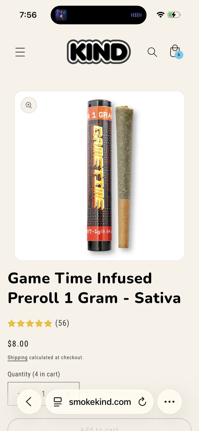 Customer photo review of Game Time Infused Preroll 1 Gram - Sativa