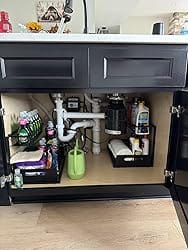 Customer photo review of 2-Tier Under Sink Organizer — Pull-Out Cabinet Drawer for Kitchen, 10.7"W Black Steel
