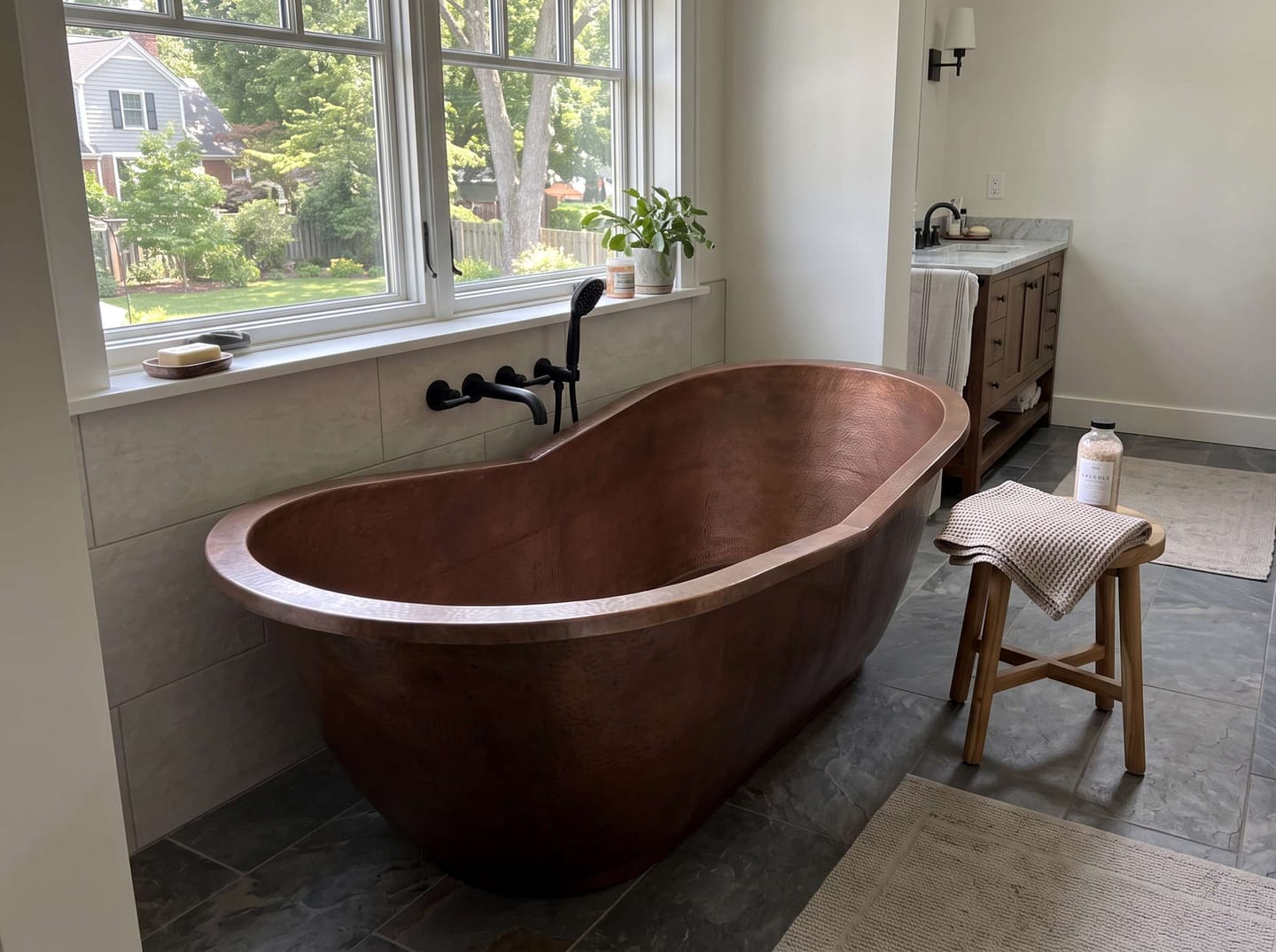 Customer photo review of Elite Handcrafted Double-Slipper Copper Freestanding Bathtub with Curved Design ET-C-DS38