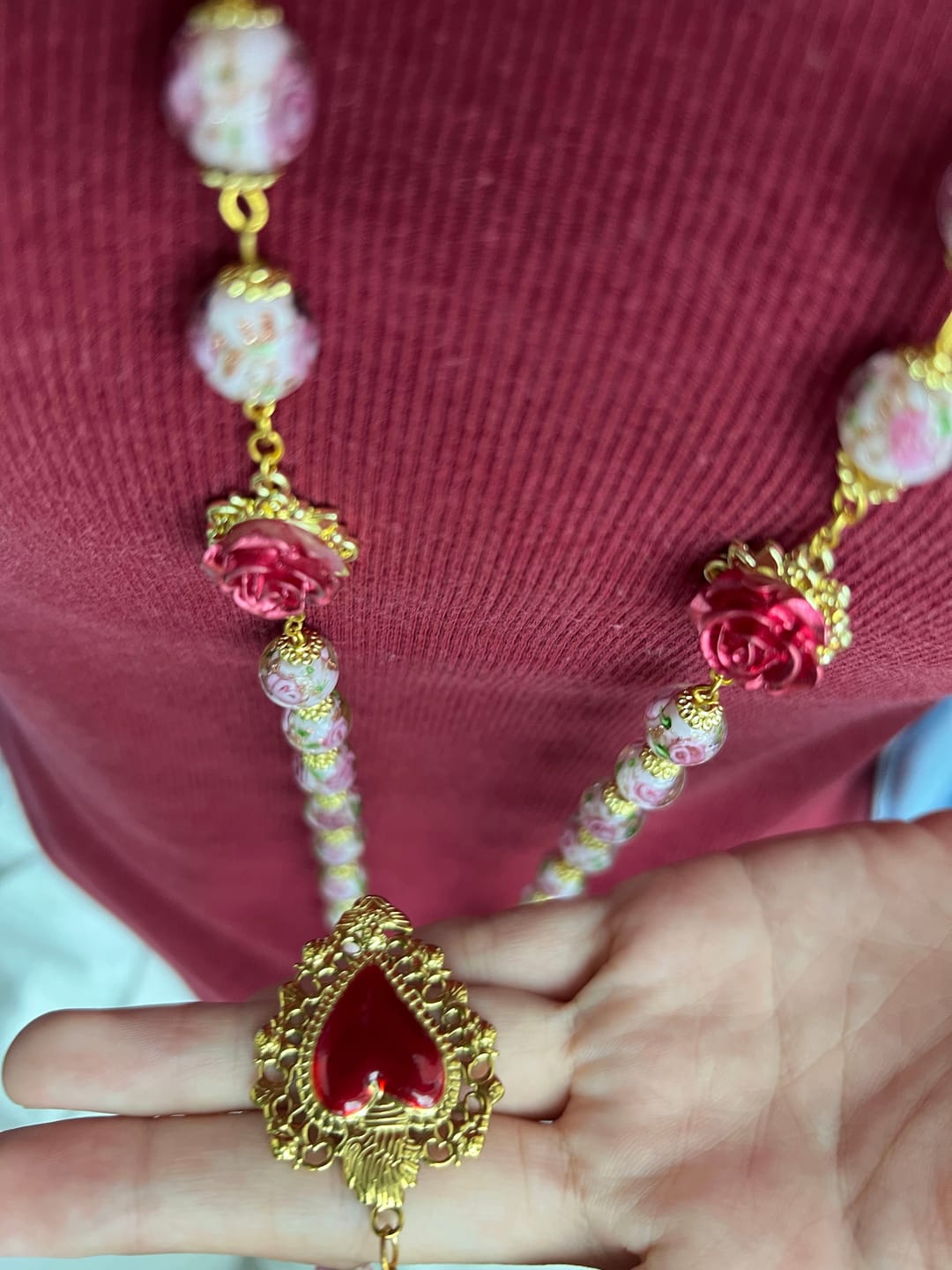 Customer photo review of SolaceBeads Handmade Floral Glass Rosary : Lampworkbeads Beads with Rose, Crafted With Devout Spirit