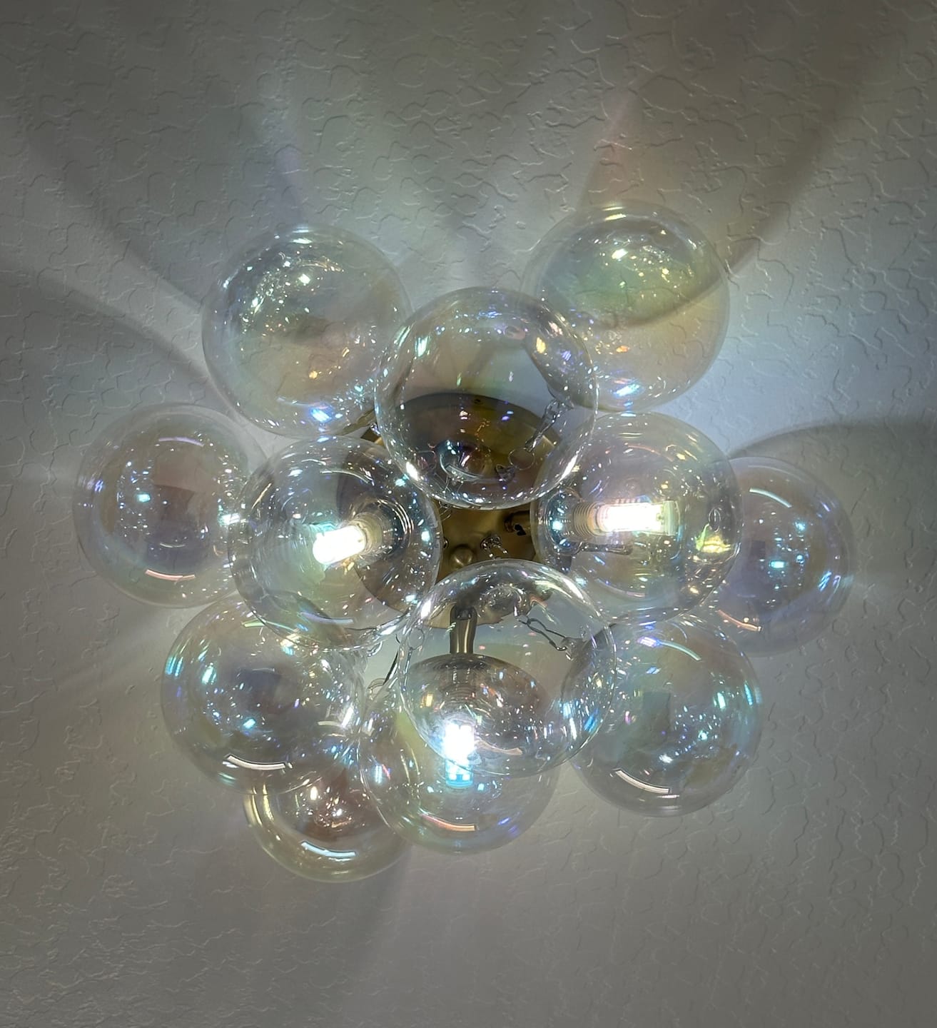 Customer photo review of Brass Cluster Iridescent Glass Globe Bubble Ceiling Light