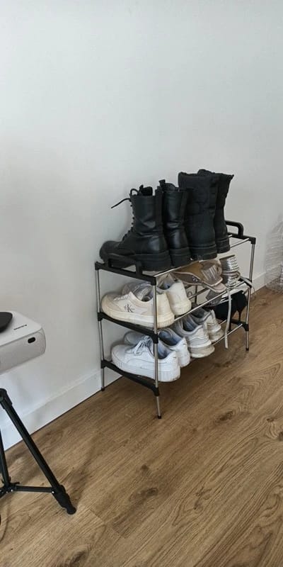Customer photo review of Three-to-Seven-Tier Black Shoe Rack with Assembly Hammer