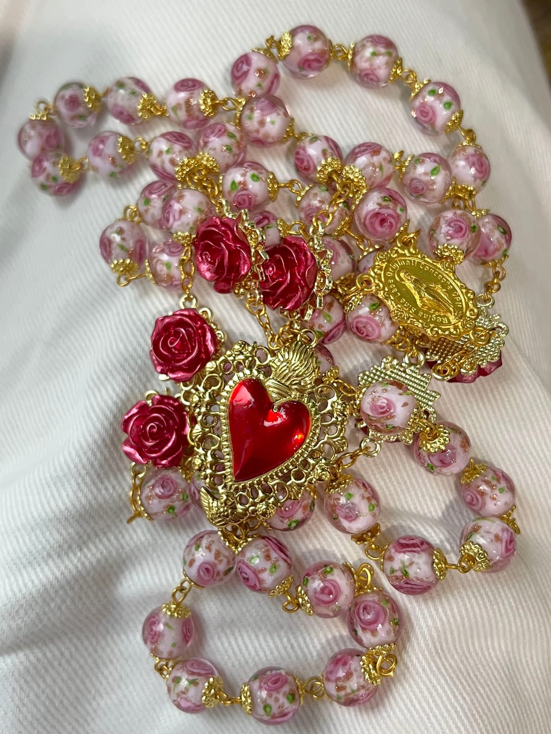 Customer photo review of SolaceBeads Handmade Floral Glass Rosary : Lampworkbeads Beads with Rose, Crafted With Devout Spirit