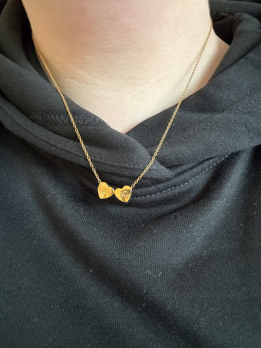 Customer photo review of Amo Heart Double Bead Necklace in Gold