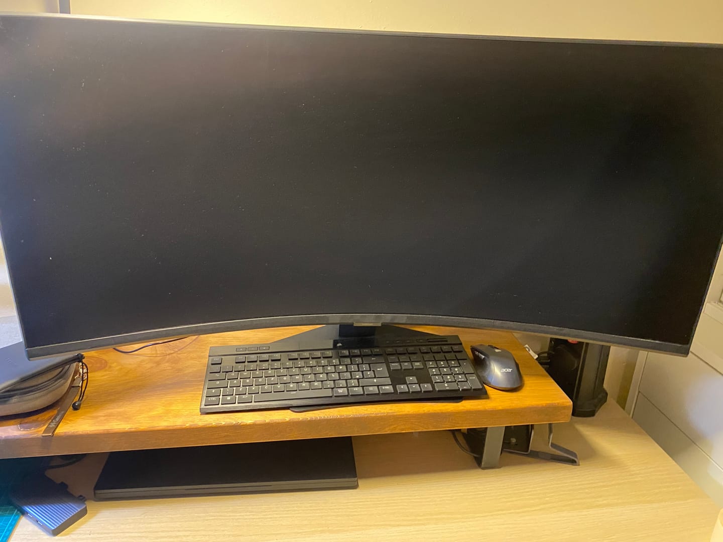 Customer photo review of Rustic Monitor Stand | Metal Sides