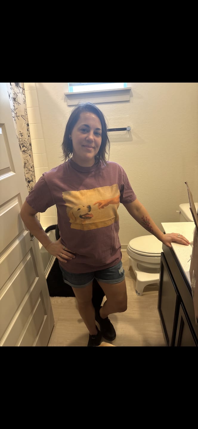 Customer photo review of God Creates Yellow Lab Premium Tee
