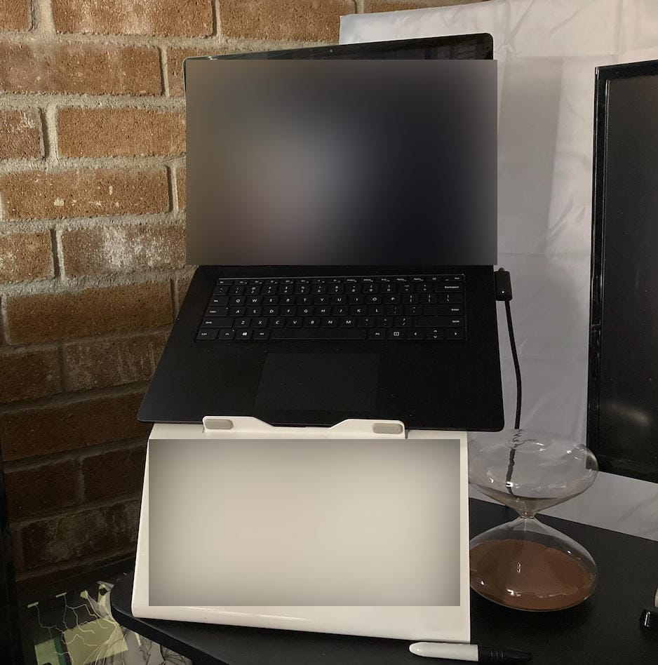 Customer photo review of Loft Laptop Stand | Desk Dry Erase Organizer & Riser Combo
