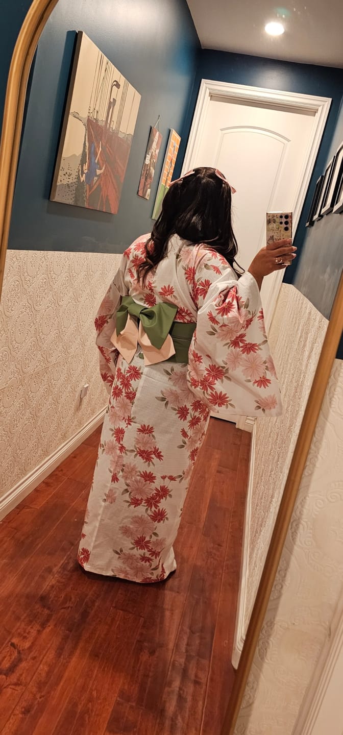 Customer photo review of Pre-Tied Obi Belt - Simple Green/Peach