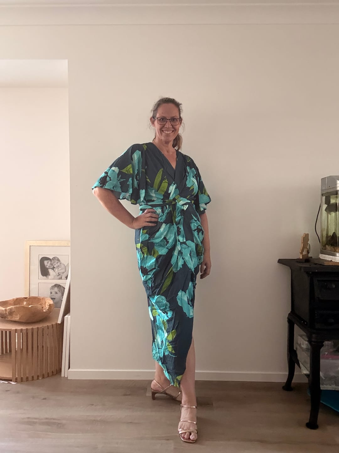 Customer photo review of Carlo Maxi Dress in Emerald Floral Linen Blend