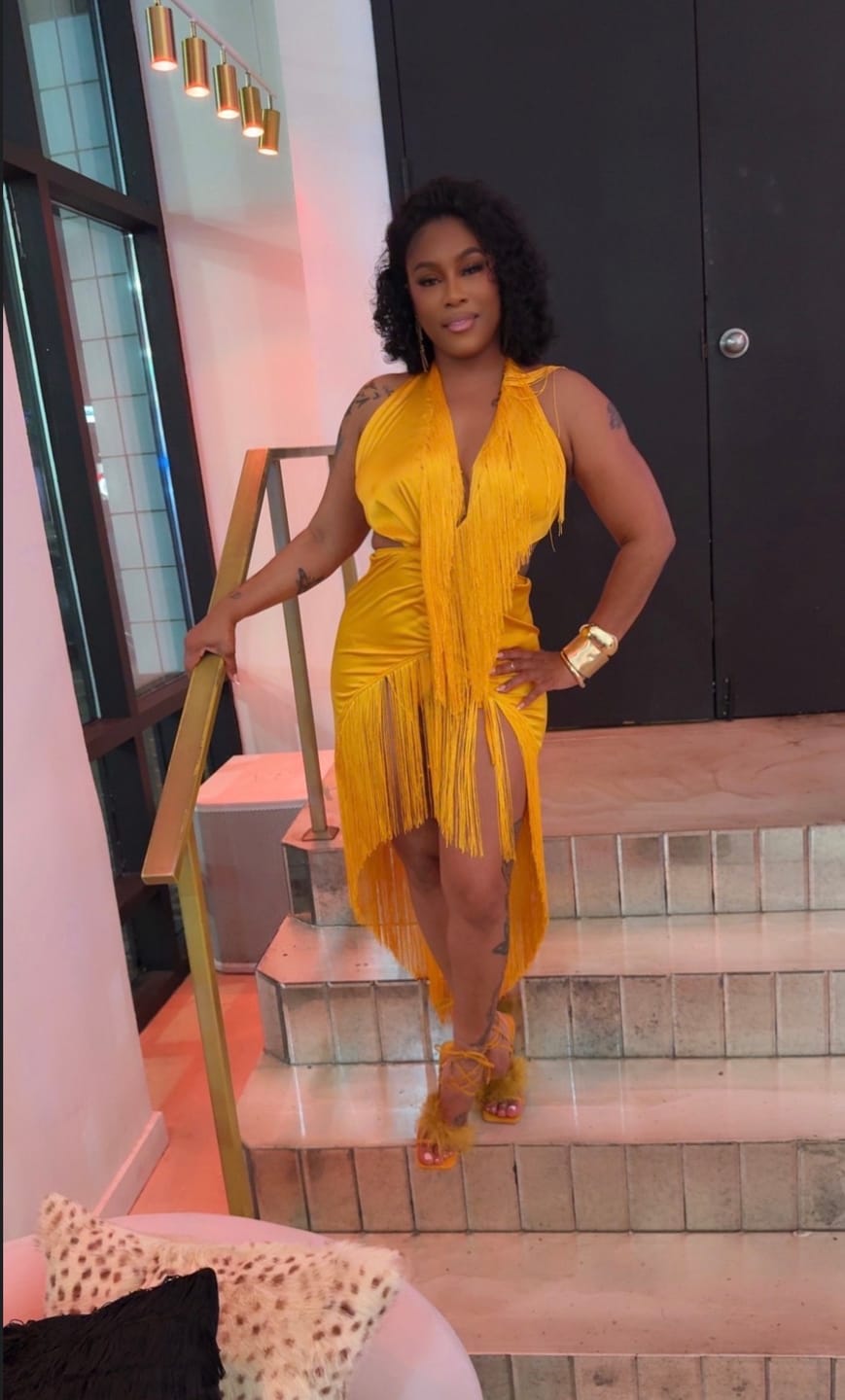 Customer photo review of Sundance Fringe Halter Maxi Dress