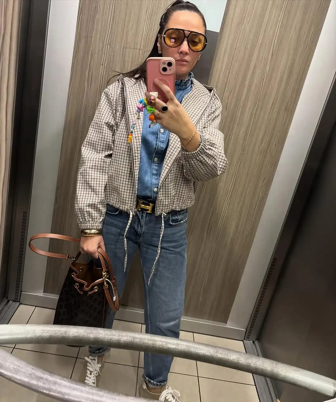 Customer photo review of Daniela Plaid Hooded Cropped Jacket