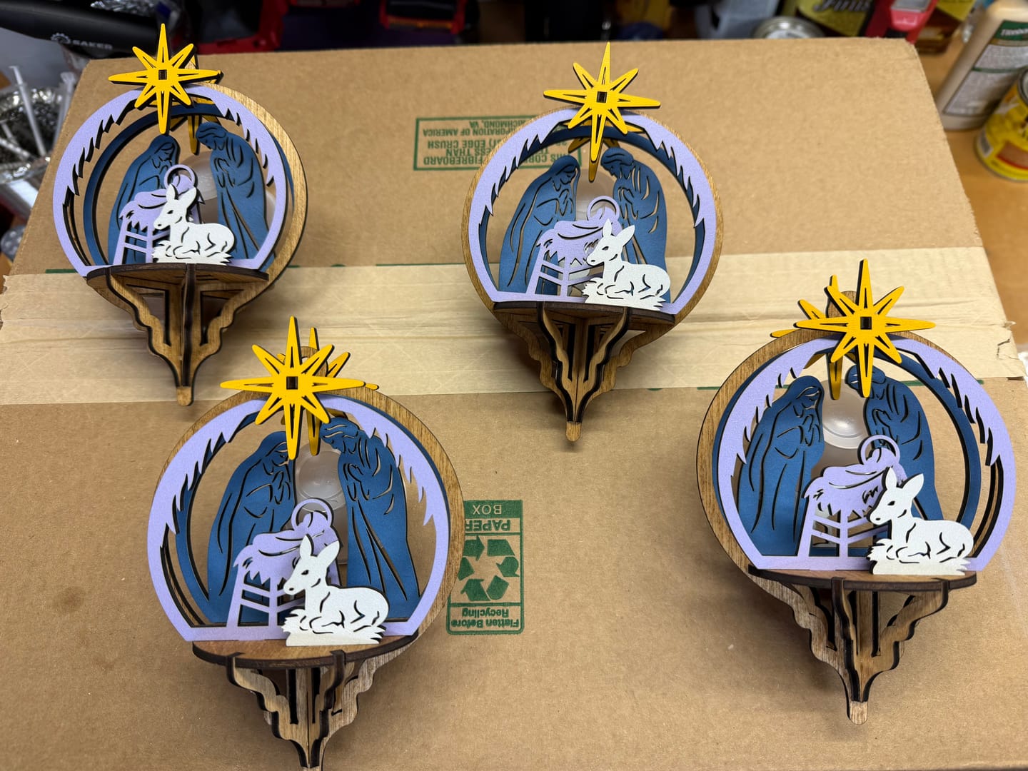 Customer photo review of 3D Christmas Tree Ball 4 Ornaments SVG Laser Cut