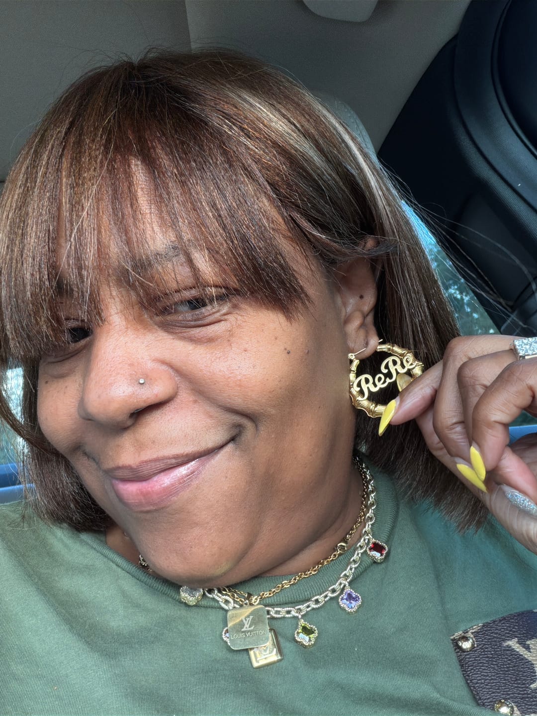 Customer photo review of Bamboo Name Hoop Earrings