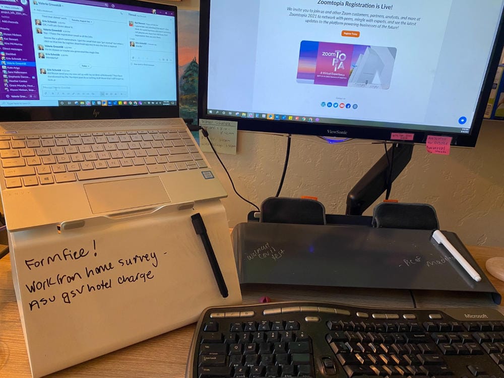 Customer photo review of Loft Laptop Stand | Desk Dry Erase Organizer & Riser Combo