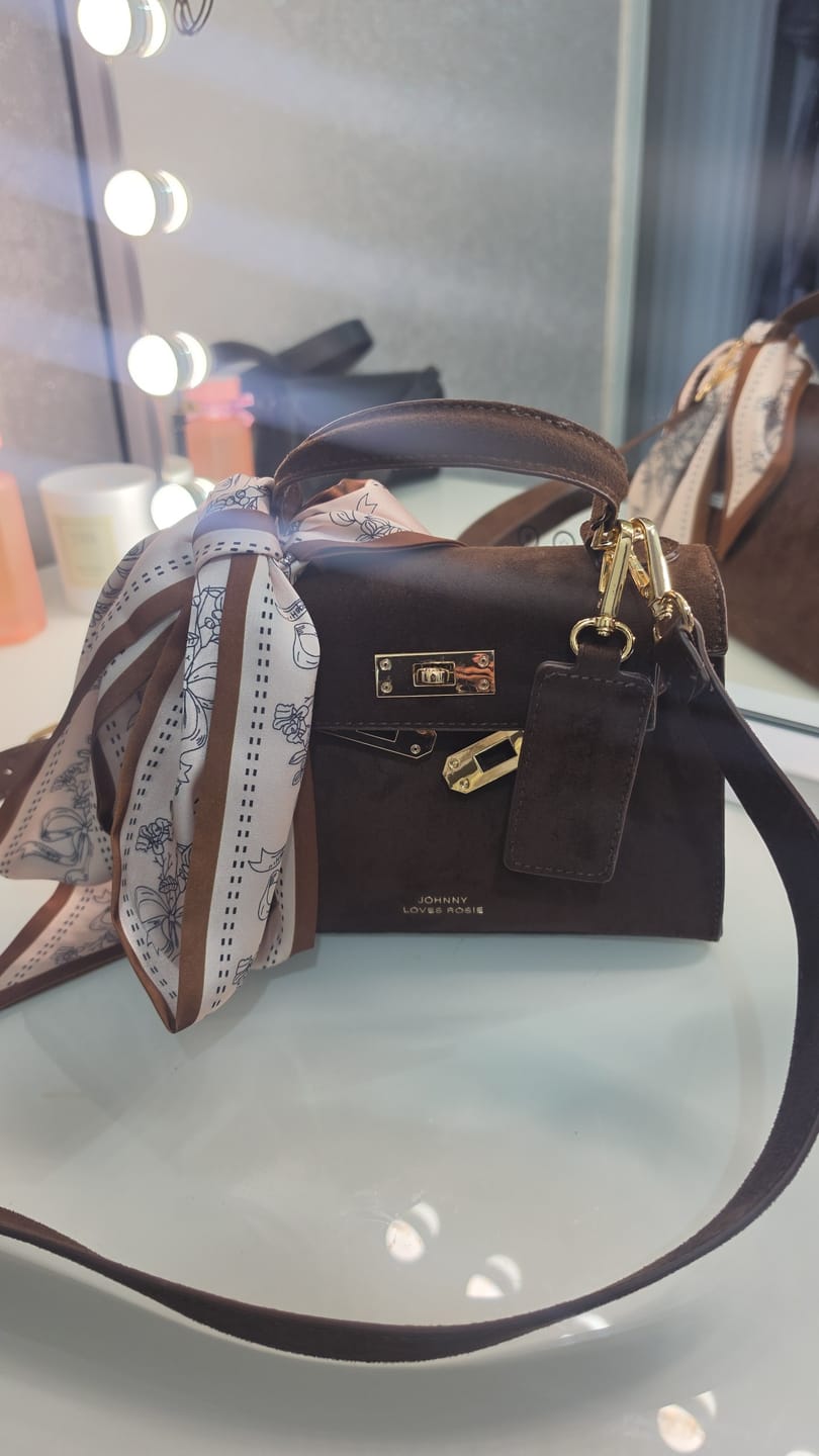 Customer photo review of Willow Top Handle Tote Bag Dark Brown Suede