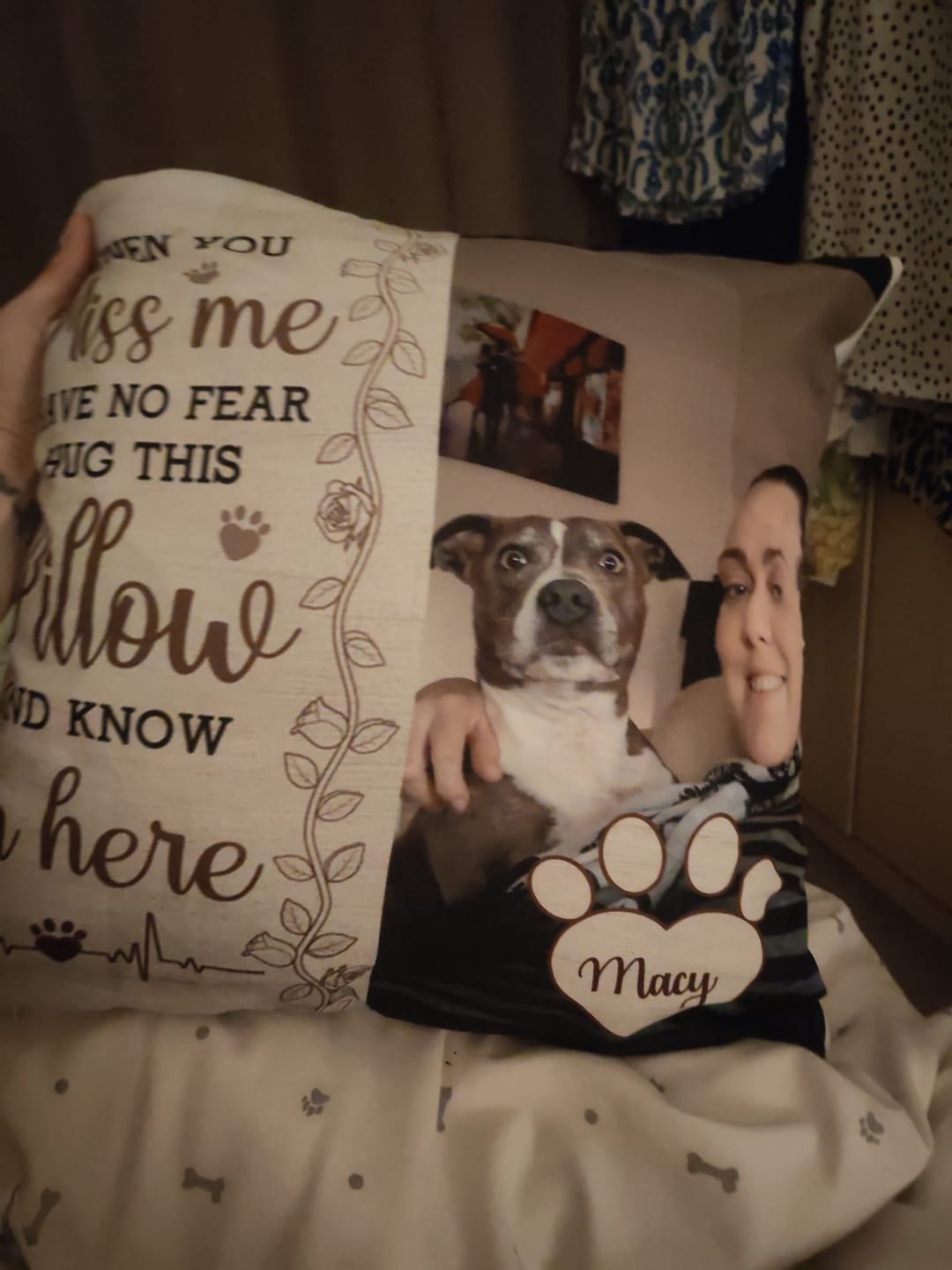 Customer photo review of Hug This Pillow And Know I'm Here - Personalized Photo Pillow