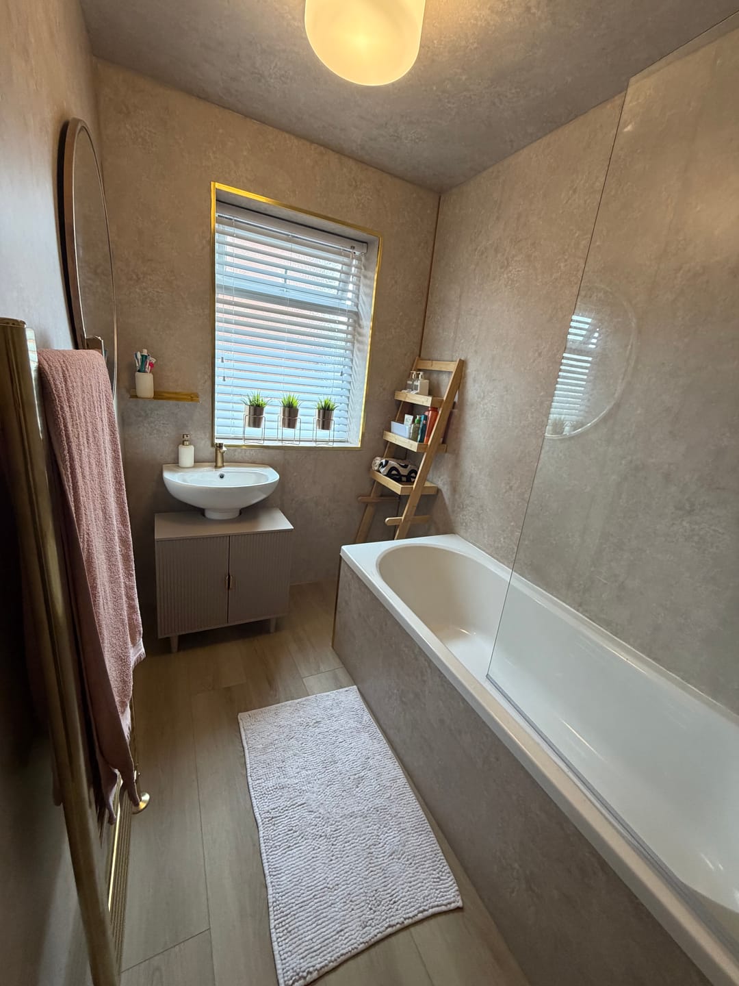 Customer photo review of Premium Beige Concrete Matt Shower Wall Panel - 1M x 2.4M