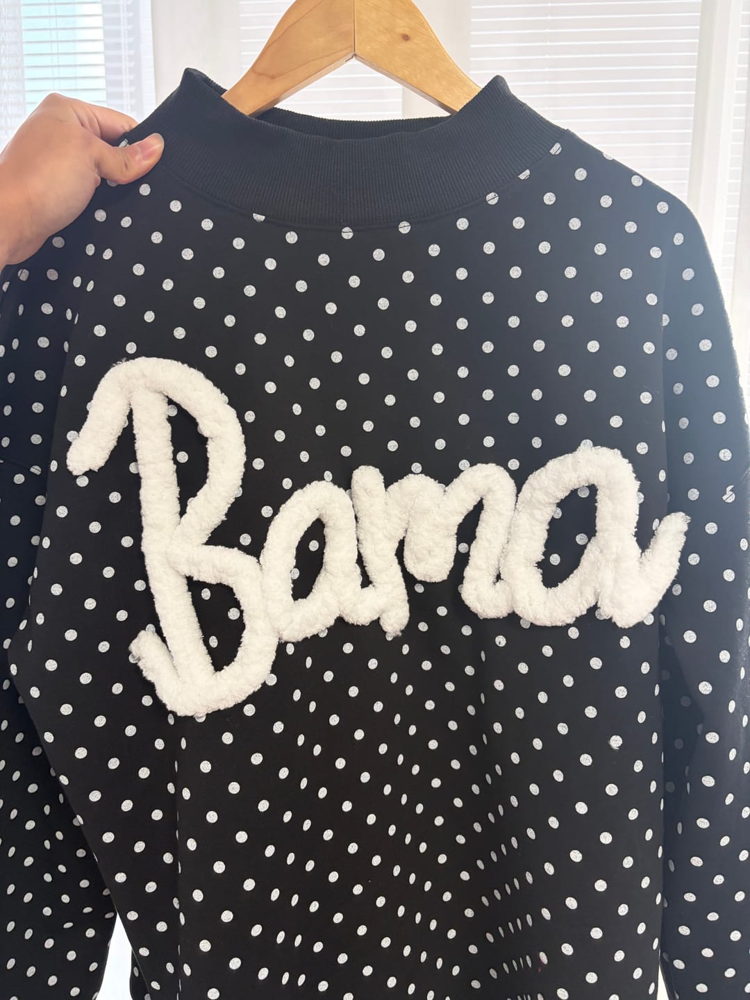 Customer photo review of Custom College Chenille Team Name Embroidered Polka Dot Mockneck Game Day Wear