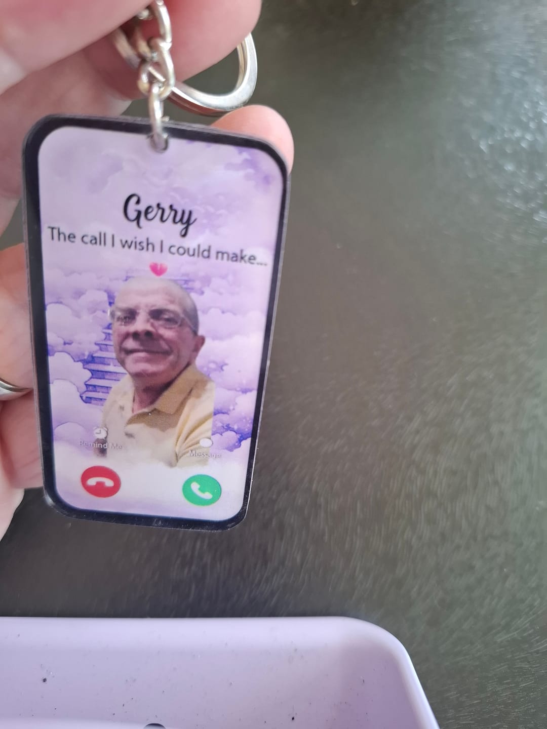 Customer photo review of The Call I Wish I Could Take Memorial Sympathy Gift Remembrance Keepsake Photo Personalized Acrylic Keychain