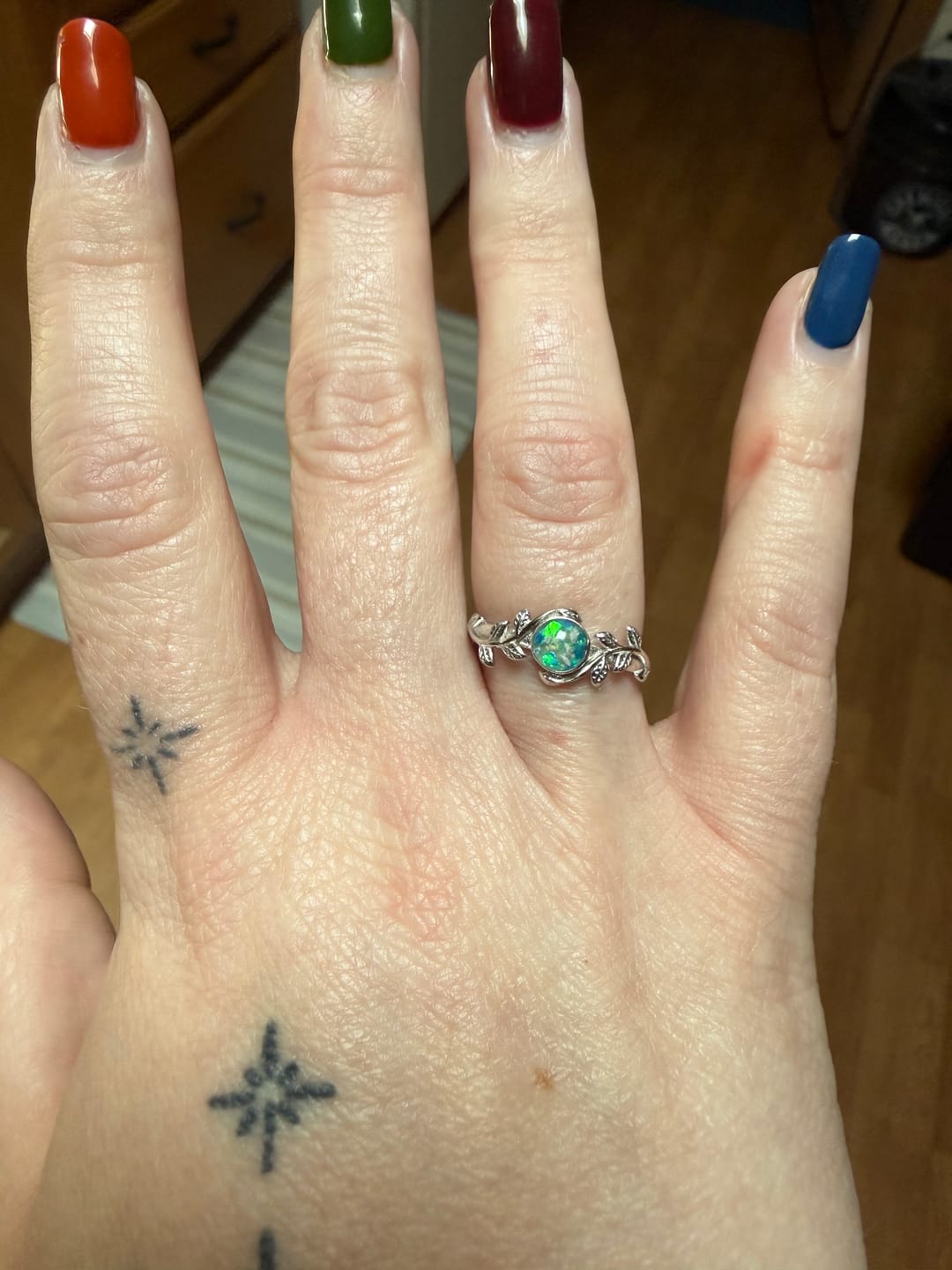Customer photo review of Leaf Opal Cremation Ring
