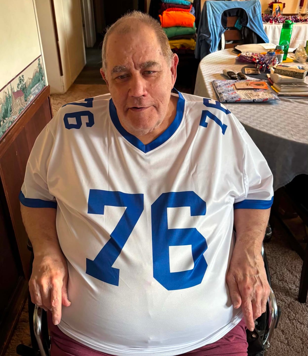 Customer photo review of Custom White Royal Retro Personalized Sleeve Line Authentic American Football Jersey