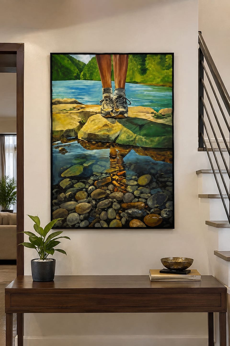 Customer photo review of Reflections of the Journey – Hand-Painted Riverside Landscape Acrylic Canvas (6ft × 4ft)