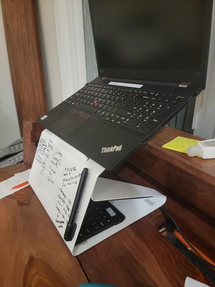 Customer photo review of Loft Laptop Stand | Desk Dry Erase Organizer & Riser Combo