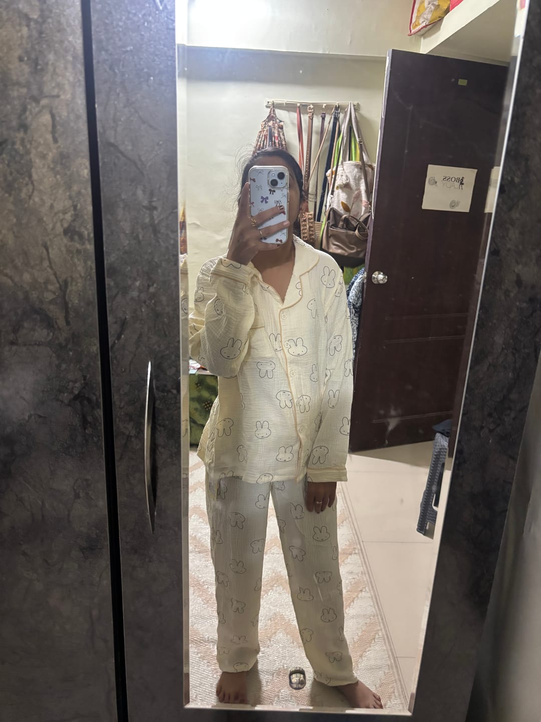 Customer photo review of Bunny Cotton Crepe Nightsuits In Beige