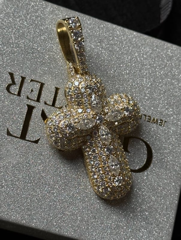 Customer photo review of Marquise Stone Iced Out VVS Moissanite Cross Pendant