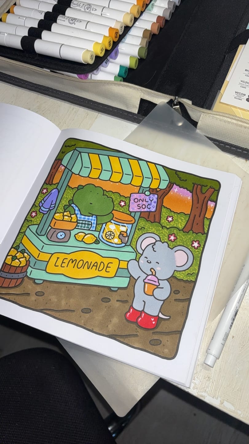 Customer photo review of Ohuhu x Jade Summer Alcohol Markers & Coloring Book Set, 47 Colors + 1 Colorless Blender, Honolulu B, Brush & Fine Dual Tips