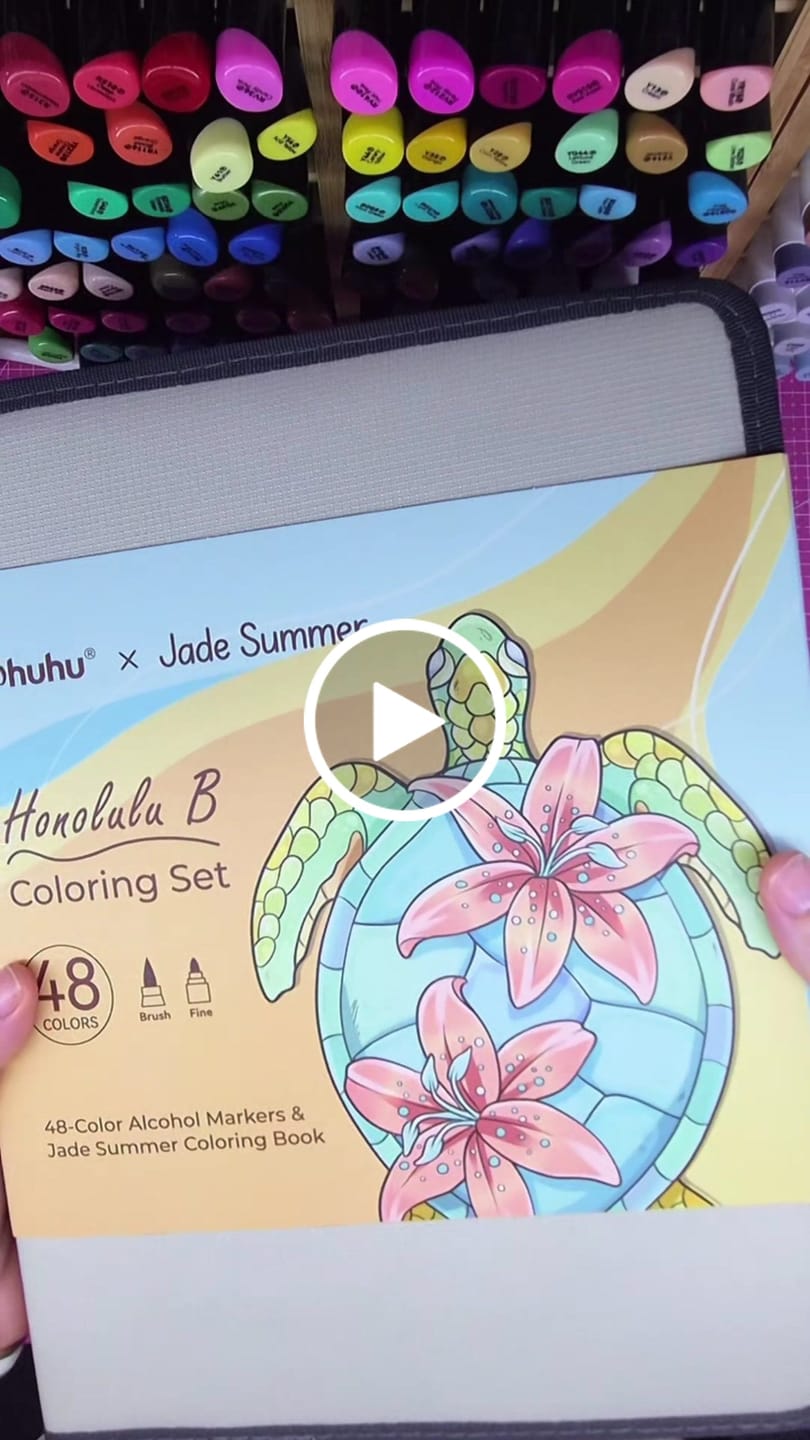Customer video review of Ohuhu x Jade Summer Alcohol Markers & Coloring Book Set, 47 Colors + 1 Colorless Blender, Honolulu B, Brush & Fine Dual Tips