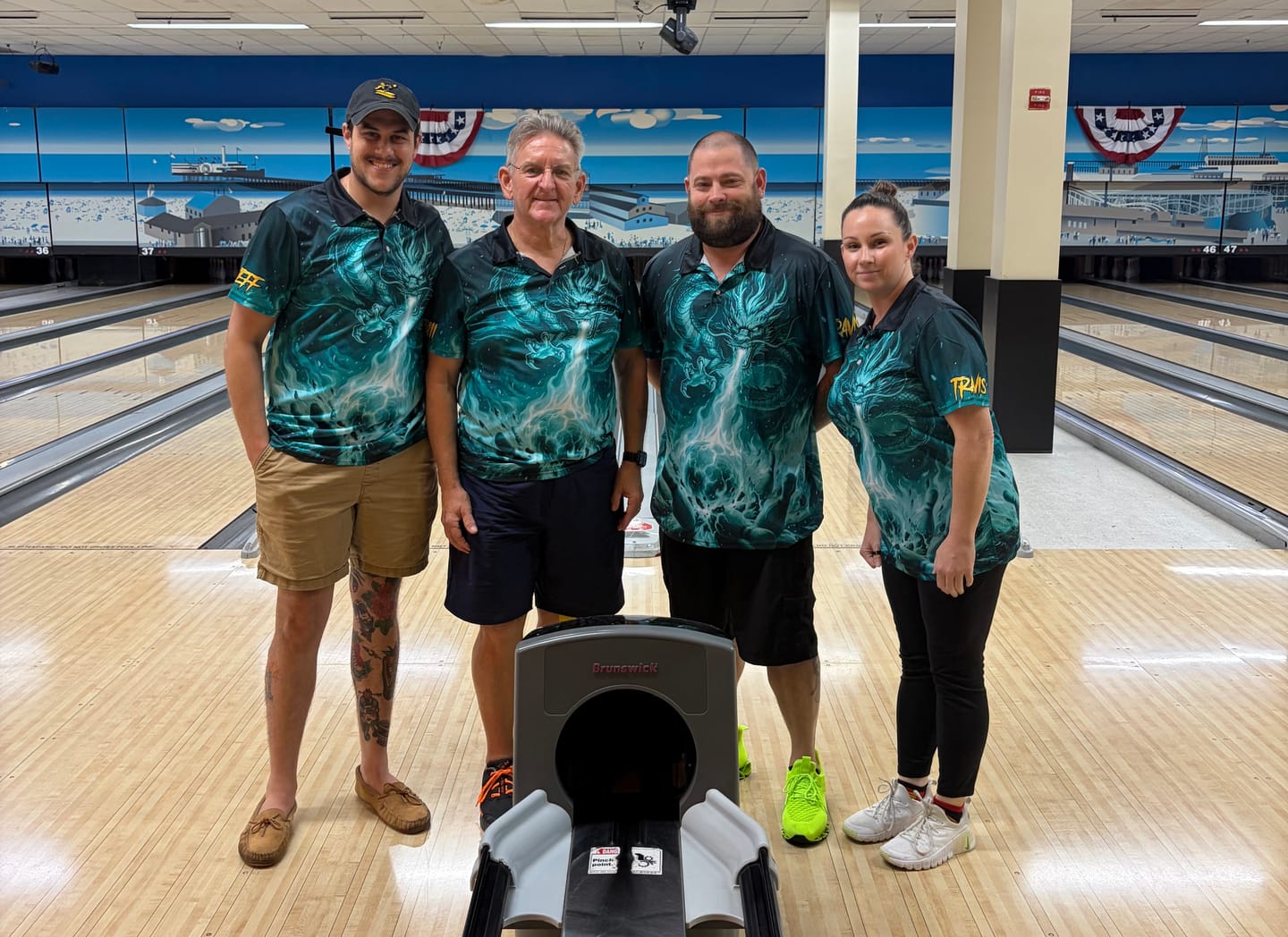 Customer photo review of (4 colors) Frenzidea Imperial Dragon Fire Strike Bowling Customized Name, Team Name 3D Shirt