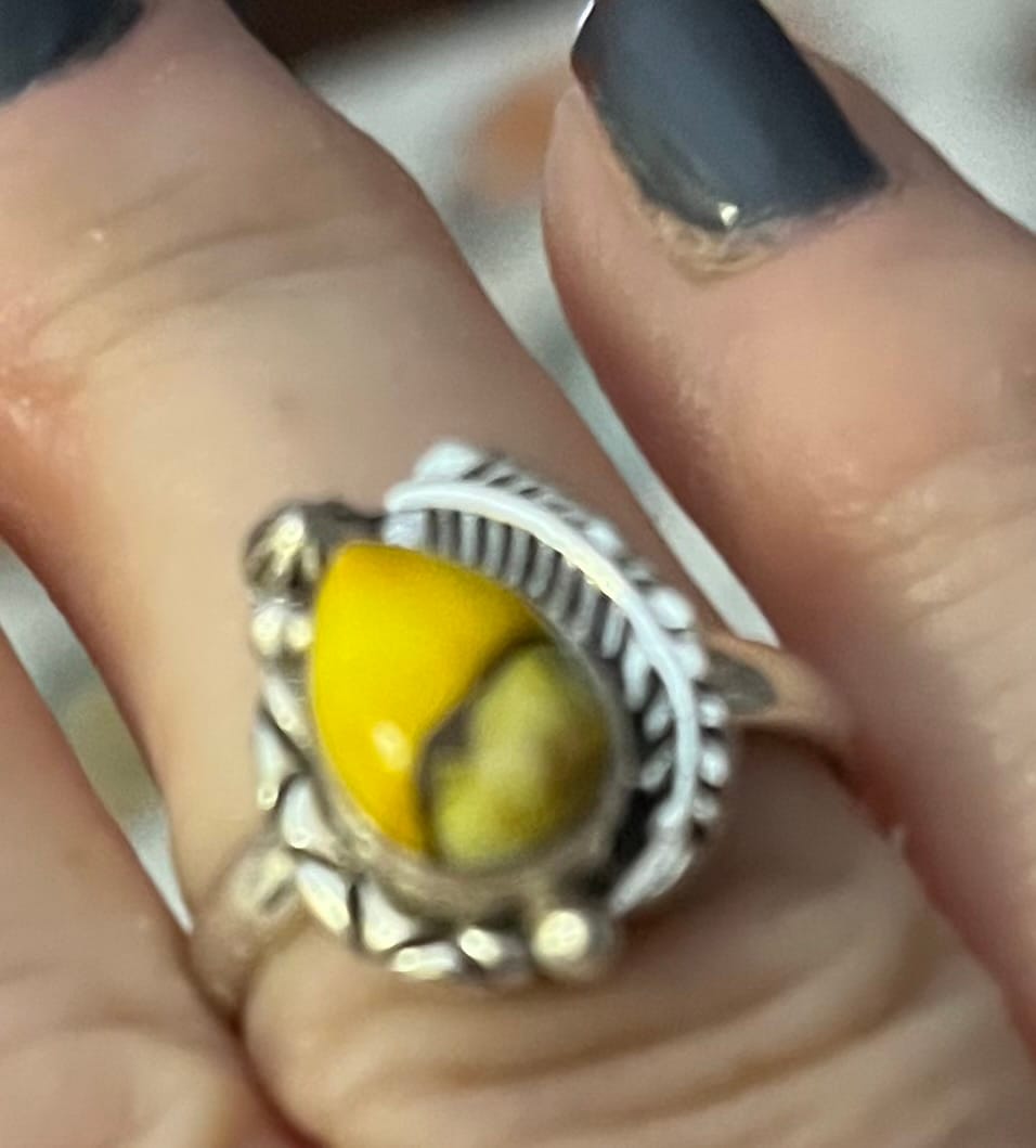 Customer photo review of Southwestern Style Honey Dahlia Mohave Turquoise Ring Size 8 (.925 Sterling Silver)