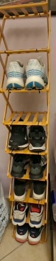 Customer photo review of Foldable Bamboo Shoe Rack with Two-to-Nine-Tier Options