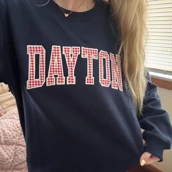 Customer photo review of Custom Patchwork Fabric Embroidered Sweatshirt Team and School Name Applique Varsity Letters
