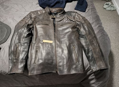 Customer photo review of 'ol Bobber' | Classic Leather Motorbike Jacket | Distressed Charcoal Brown Full Grain Leather