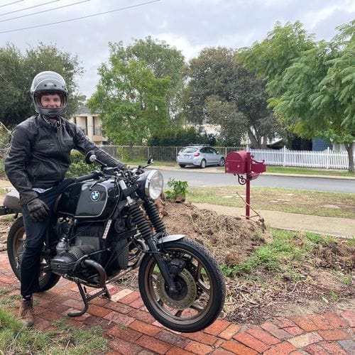 Customer photo review of 'ol Bobber' | Classic Leather Motorbike Jacket | Distressed Charcoal Brown Full Grain Leather