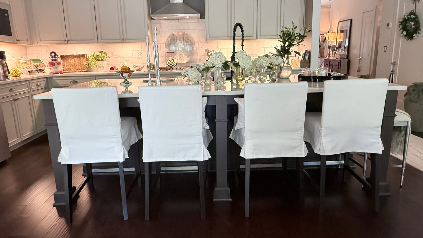 Customer photo review of Special order for Holly - HENRIKSDAL IKEA Bar Stool Medium Skirt With Pleats Cover (Larger Model) in fabric Pnama Cotton color White