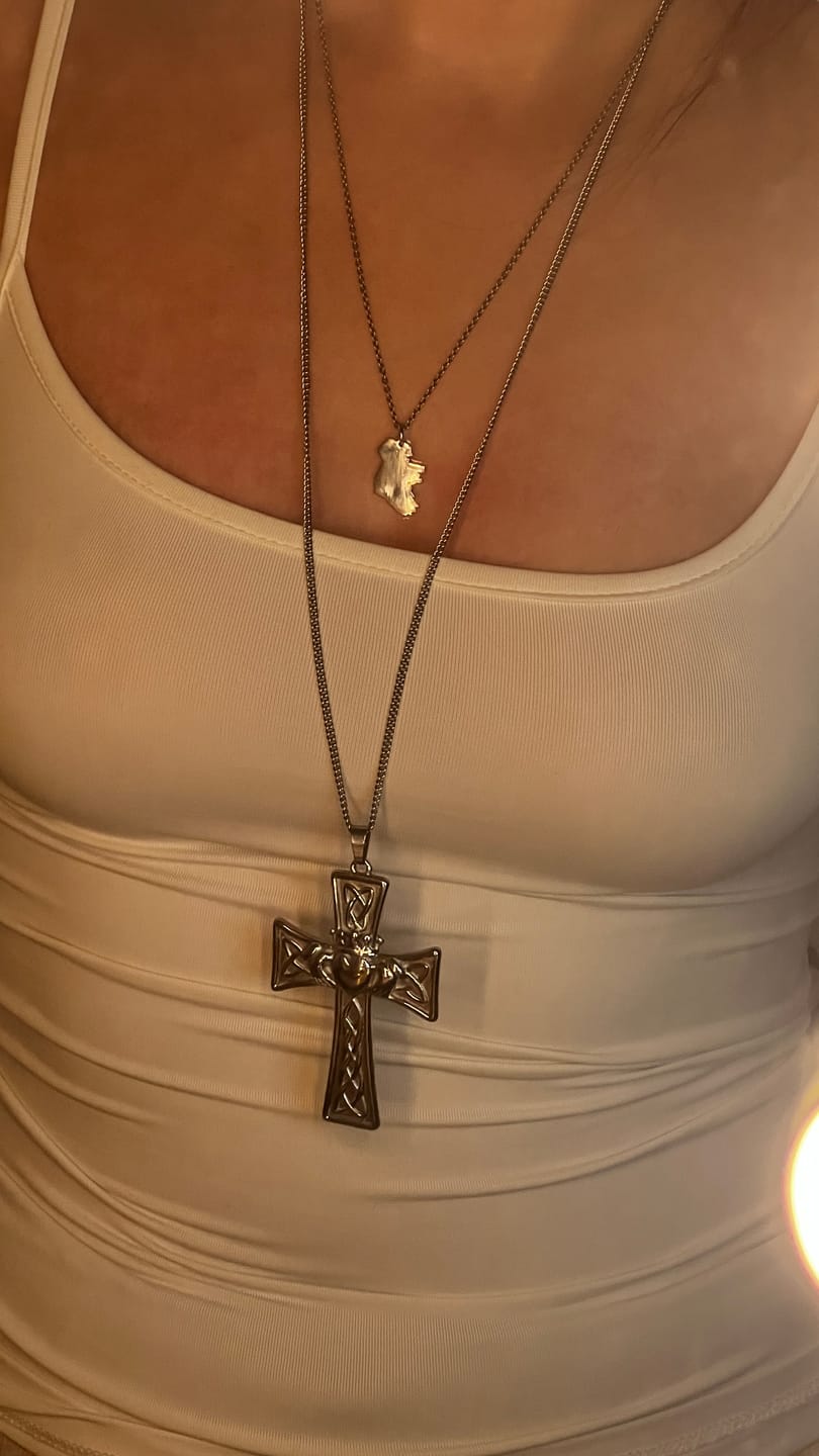 Customer photo review of Cross Claddagh Necklace