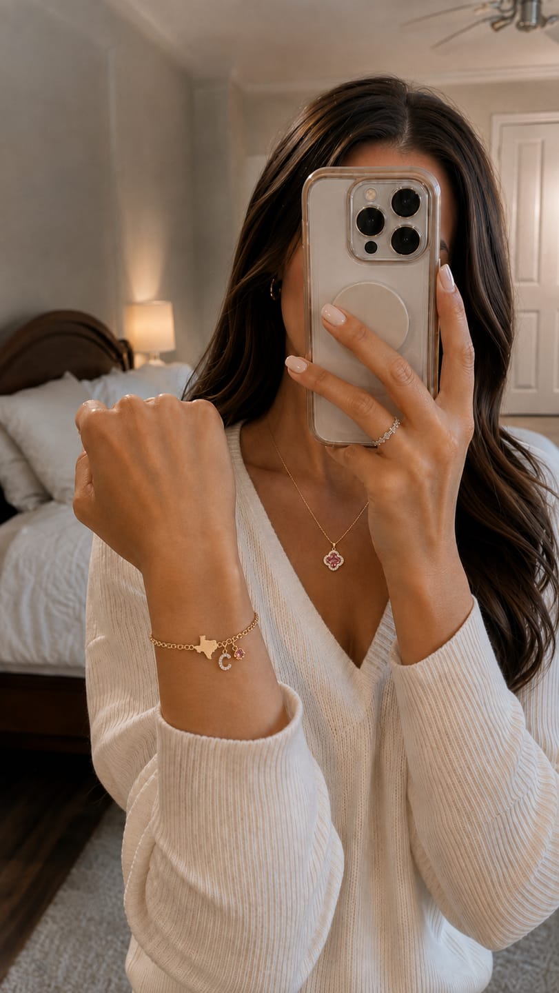 Customer photo review of Exclusive Texas initials birthstone Bracelet & FREE! Birthstone Clover Necklace.