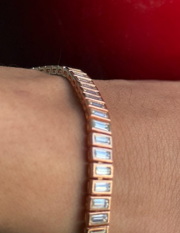 Customer photo review of 2*4MM Emerald Cut VVS Moissanite Bezel Setting  Tennis Bracelet 925 Silver