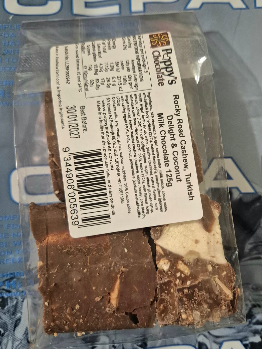 Customer photo review of Rocky Road Cashew and Turkish Delight Milk Chocolate 125g
