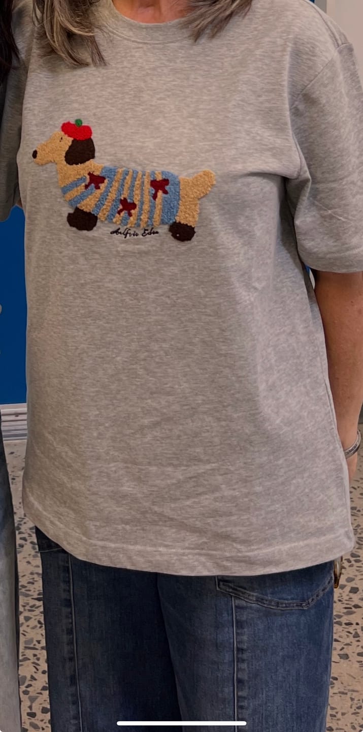 Customer photo review of Aelfric Eden Cartoon Dog Embroidery Tee