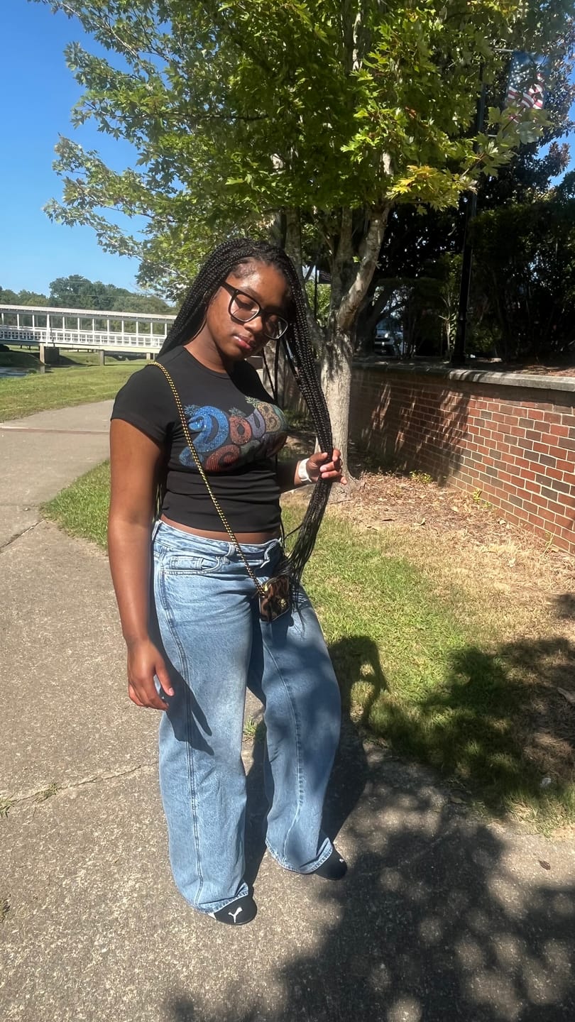 Customer photo review of Iced Out Bubble Text Baby Tee-604