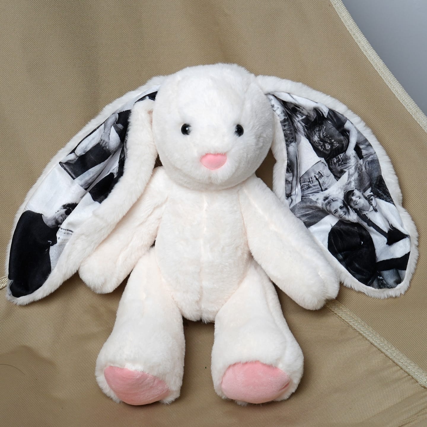 Customer photo review of Custom Photo Bunny Plush – Personalized Hidden Ear Picture Bunny Gift